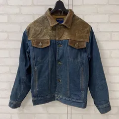 値下げ 90s ラングラー Wrangler 牛革 レザー 切替 3rd タイプ Gジャン デニム ジャケット M インディゴブルー