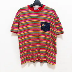 miki house MEN'S ミキハウス メンズ ボーダー Tシャツ 半袖 大人用 M 綿100% 日本製 ロゴ 刺繍 マルチカラー カラフル Y2K