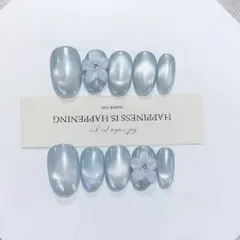 ネイルチップ　ブルーネイル　フラワー　立体アート　3Dフラワー　マグネットネイル　10枚セット　水色　春夏　可愛い　キュート　キラキラ　GW　母の日　旅行　プレゼント