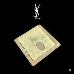 イヴサンローラン YSL ヴィンテージ 二つ折り財布 キャンバス レザー カーキ ブラウン コンパクトミニ財布 ロゴ刻印 鑑定済
