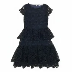 Ed23 Christian Dior クリスチャンディオール フラワーレース ドレスワンピース ティアードワンピース 5C24644AM528  イタリア製 サイズ44 ブラック ネイビー レディース 女性用k02i