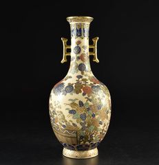 BK590 伊万里焼 瓢箪形窓絵獅子孔雀図 大壺 壷 花瓶 置物 床飾 高77