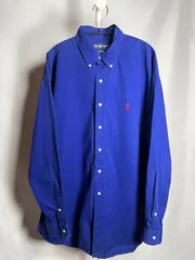 ラルフローレン 90s VTG ブレイク コットン チノシャツ ロイヤルブルー ワークシャツ 刺繍 ヴィンテージ ビンテージ 古着 オールドラルフローレン