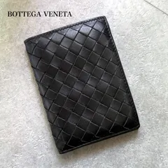 美品 BOTTEGA VENETA ボッテガヴェネタ イントレチャート  カードケース パスケース 二つ折り ラムレザー ブラック 黒