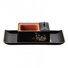 慈愛(じあい)香炉 焼香盆セット 黒(フチ金) 蒔絵 鉄仙 3827000226021