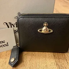 【新品同様】Vivienne Westwood ヴィヴィアンウエストウッド２つ折りジッパー財布ミニウォレットジップ黒ブラックレザー