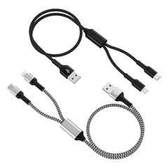 【新品】 Haoano 2in1 iPhone充電ケーブル 「2本組」 Lightning+USB-C 1.2M 急速充電 2.4A&3A USB-A ライトニングケーブル2イン1 マルチ充電コード 2台同時給電可能 高耐久ナイロン編み 断線防止 iPho 0