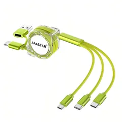 【新品】 USB Type-A Type-C 両対応 5in1 マルチ充電ケーブル Type-C タイプC ライトニングケーブル micro USB Android 3台同時 3in1 巻き取り式 1m (グリーン) 0