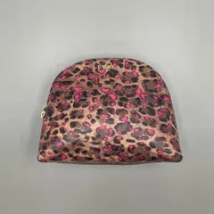 美品　FURLA フルラ　化粧ポーチ　マルチポーチ　レオパード　豹柄　ゴールド金具　レザー　茶　ブラウン　濃いピンク