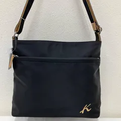 2381　Kitamura　キタムラ　ショルダーバッグ　 斜めがけ　紐調節可能　ブラック×ベージュ系　 Kロゴ　ナイロン　レザー　レディースのサムネイル