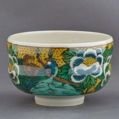 京焼/清水焼 交趾 緑釉 牡丹文 中鉢(丼) 染付見込み 銘「香峰」 窯元作 京焼/清水焼 交趾 緑釉 牡丹文 中鉢(丼) 染付見込み 銘「香峰」 窯元作