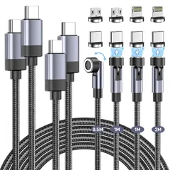 【新品】 マグネット 充電ケーブル 急速 PD対応 タイプｃ充電ケーブル【0.5m+1m+1m+2m】360度+180度回転 マグネット式iPhone16充電器 ライトニング*2 マイクロUSB*2 Type-C コネクタ*4 磁石 防塵 着脱式 For  1