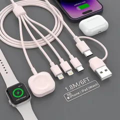 【新品】 【2025新登場】充電ケーブル 4in1 充電コード 急速充電 USB Type-C/lightning*2/Watch 1本4役 ４台同時充電 Apple Watch 充電ケーブル iPhone/Apple Watch Series 1/2/3 0
