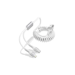 【新品】 2in1 充電ケーブル コイル ライトニング 充電 & タイプC ケーブル カール充電コード 伸縮式 iPhone用+Android用 2台同時充電コード MFI認証 2A 急速充電 USB ライトニングケーブル GAEF アイフォン マルチ充電 0