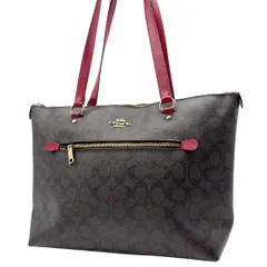 コーチ COACH トートバッグ シグネチャー ブラウン レッド PVC レザー 切替 肩掛け A4収納可 大容量 ハンドバッグ レディース 人気 ブランド 上品 高級感 おしゃれ きれいめ 通勤 通学 ビジネス 定番 トレンド