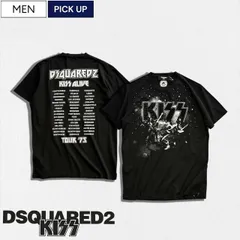 【定価95,700円(税込)】DSQUARED2 ディースクエアード  コナレ感溢れるジャケットグラフィックプリントが目を惹く！KISSコラボレーション ラインストーン＆スタッズ付きクルーネックTシャツ ジャージー 《Cool Fit》ストレッチ ブラック S
