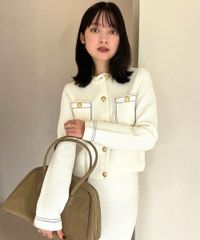anuans ノーカラーニットジャケット イエロー M - メルカリ
