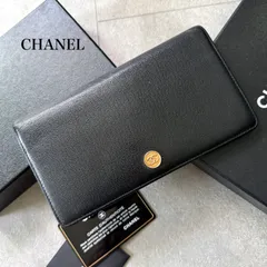 美品 CHANEL シャネル ココボタン 二つ折り長財布 ブラック ゴールド金具 レザー ロングウォレット