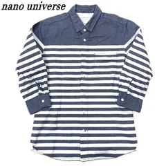 nano universe ナノユニバース シャツ 七分丈 S コットン ボーダー BLU/ブルー
