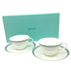 TIFFANY＆Co【ティファニー】ペアカップ＆ソーサー　食器　プラチナ ブルーバンド 【中古品/USED-AB】質屋　かんてい局那覇店　ｎ3103144940400001
