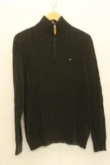 【中古】 TOMMY HILFIGER メンズニット セーター M ハーフジップニット TOMMY HILFIGER M 黒 ブラック 刺繍