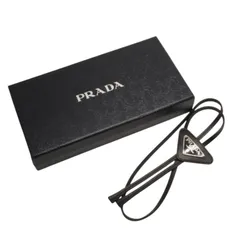 新品未使用 PRADA プラダ ネクタイ ボロタイ サフィアーノ レザー 牛革 ロゴ トライアングルロゴ  2IC027 ブラック 黒 中古 4a001054のサムネイル