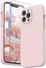SURPHY iPhone13 Pro Maxケース シリコン, フィルム付き 6.7インチ対応(2021)アイフォン13 プロマックスシリコンケース（レンズの全面保護） 耐衝撃 超軽量 指紋防止 全面保護 iPhone13 Pro Max (ピンク)