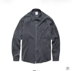 (2) POLYTERU ストライプ シャツ チャコール