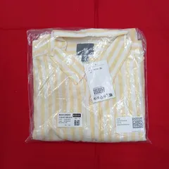 新品 H&M シャツ 長袖 ストライプ XL リネン イエロー メンズ