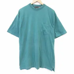 XL/古着 半袖 ビンテージ Tシャツ メンズ 90年代 90s ワンポイントロゴ 胸ポケット付き ロング丈 コットン クルーネック 緑 26mar31