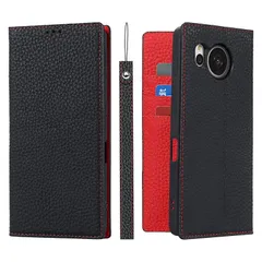 【新品】 Ｈａｖａｙａ 対応 AQUOS sense7 plus ケース sense7プラス ケース 手帳型 本革 ストラップ a208sh 耐衝撃 牛革 docomo アクオス センス7plus カバー au SoftBank レザー カード収納-ブラック