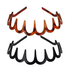 【在庫セール】DFsucces カチューシャ 2本セット コーム付きカチューシャ おしゃれ ヘアバンド 波型髪飾り 前髪クリップ 痛くない 固定 滑り止め 運動用 洗顔用 作業用 男女兼用 (2本セット-黒+カレー)