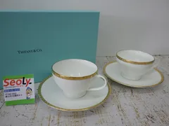 ティファニー TIFFANY＆Co. GOLD BAND ペア コーヒー ティ カップ＆ソーサー 食器 美品