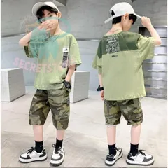 子供服 セットアップ 夏 男の子 迷彩柄 ジャージ キッズ 上下セット 2点セット 半袖 Tシャツ パンツ 男児 おしゃれ 通学着 通園着