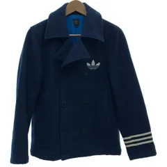 【中古】　adidas　ピーコート　ウールジャケット　ダブルボタン　無地　ワンポイント　トレフォイル　刺しゅう　スポーツ　古着　/2002