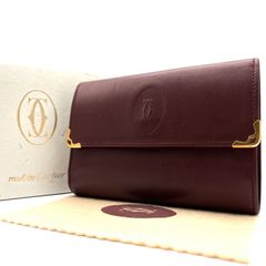 正規品・廃盤 Cartier カルティエ 長財布 マストライン ロゴ レザー 小銭入れあり メンズ レディース ユニセックス 箱付き ボルドー Cartier - 正規品・廃盤 Cartier カルティエ 長財布 マストライン ロゴ