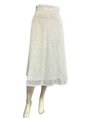 【中古】LOULOU WILLOUGHBY(ルル ウィルビー)　ミモレ丈スカート　ホワイト　1サイズ　日本製　綿　春夏＿S23＿セルモアから出品＿s-0991-r23