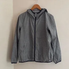 (^w^)b ユニクロ　UNIQLO ポケッタブルパーカー　白　黒　ギンガムチェック　ナイロン　撥水　ジップアップ シャカシャカ  ウインドブレーカー  かわいい　おしゃれ　レディース　Lサイズ OM12202ON