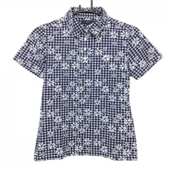 キャロウェイ 半袖ポロシャツ 白×ネイビー ギンガムチェック 花柄 レディース M ゴルフウェア Callaway