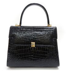 クロコダイル型押し ハンドバッグ ブラック ゴールド金具 alfred roth 