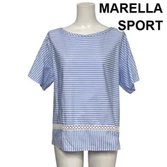 ◇ マレーラスポーツ MARELLA 半袖カットソー シャツ 半袖 ボーダー パンチングレース 異素材 ブルー 白 L～XL 11～13号 レディース S6D638のサムネイル
