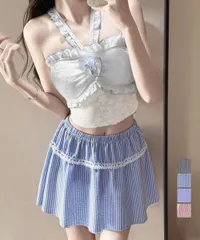 水着 レディース 3点セット フリル 花柄 ホルターネック ビキニ スカート付き セパレート 露出控えめ