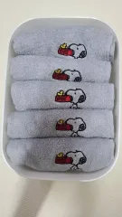 スヌーピー 刺繍 ミニタオル セット 灰色がかった