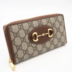 ★3日以内返品可★ 美品 GUCCI グッチ ホースビット 1955 GGスプリーム ジップアラウンド ウォレット 621889 長財布 ベージュ ブラウン コーティングキャンバス レザー レディース