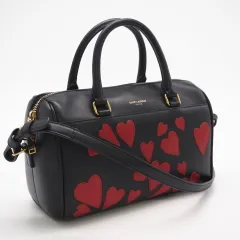 ★3日以内返品可★ 美品 SAINT LAURENT サンローラン ベイビーダッフル ハンドバッグ 332423 2wayハンドバッグ ブラック レッド カーフレザー レディース