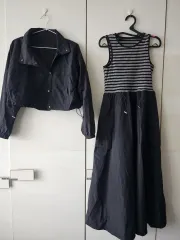 ブラックジャケット + ストライプ ロング ONE PIECE セット