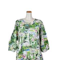 鴨居羊子パジャマ　新品未使用‼️TUNIC　春夏 　Qサイズ(13～15）　7袖全開パジャマ　ローンサッカーファームガーデン　グリーン　26085　日本製のサムネイル