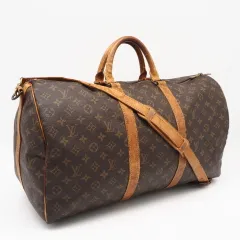 ★3日以内返品可★ 美品 LOUIS VUITTON ルイ・ヴィトン モノグラム キャンバス キーポル バンドリエール50 M41416 ボストンバッグ ブラウン コーティングキャンバス レザー メンズ