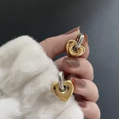 ぷっくりハートの2wayフープピアス（ゴールド×シルバー）バイカラー・大ぶり