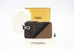 ★3日以内返品可★ 極美品 FENDI フェンディ FFロゴ ファブリック フラグメントケース 7M0343 コインケース ブラウン ベージュ ブラック コーティングキャンバス メンズ